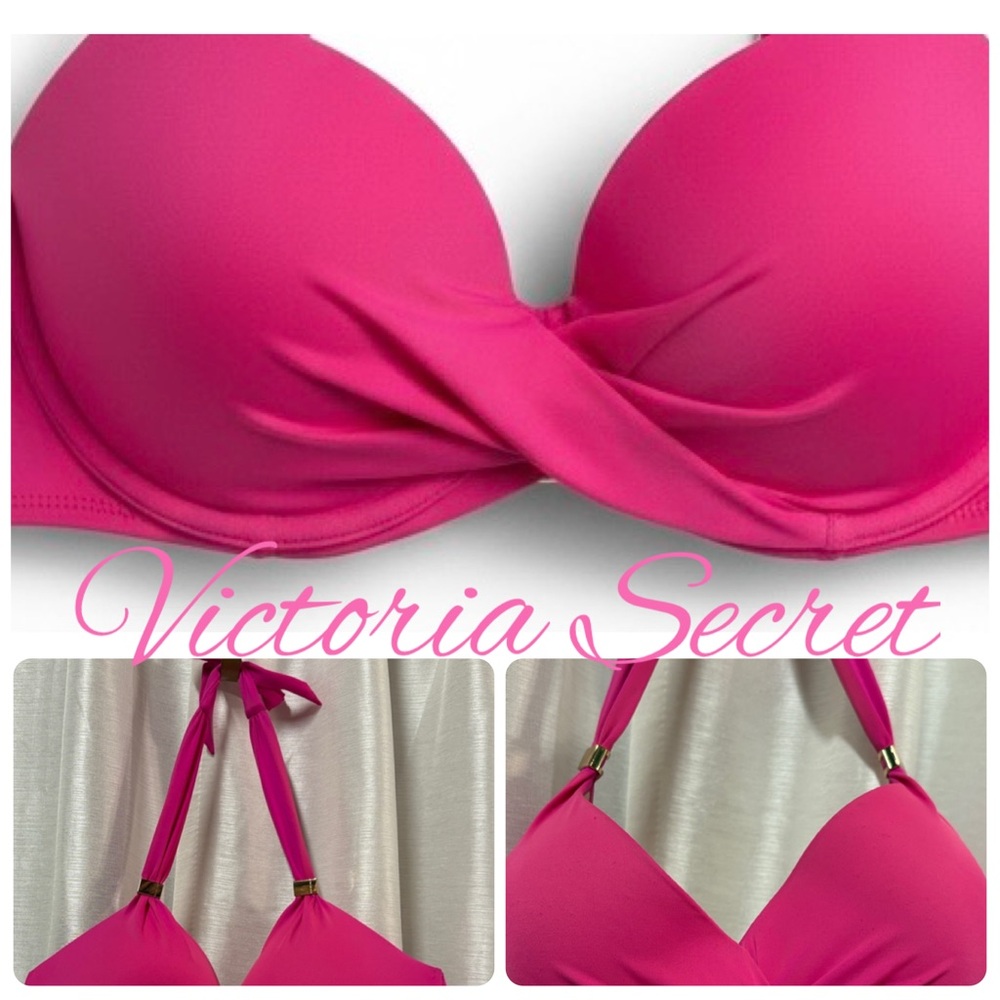 Victoria's Secret Hot Pink Halter Push Up Bikini Top 38DD